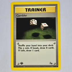 Gambler 60/62 Fossil 1st Edition Common Vintage Pokemon Card WOTC TCG English LP - Image 1
