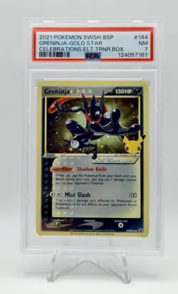 2021 POKEMON CELEBRATIONS GRENINJA GOLD STAR PROMO SWSH144 PSA 7 - Image 1