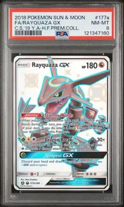 2018 POKEMON SUN & MOON CELESTIAL STORM #177a FA/RAYQUAZA GX PSA 8 NM-MT - Image 1