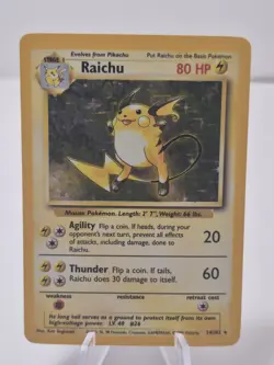 Pokemon TCG Raichu Base Set Holo Rare Card 14/102 Vintage - Image 1