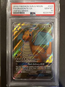 PSA 10 Pokemon TCG Dragonite GX Full Art Card 229/236 Unified Minds - Image 3