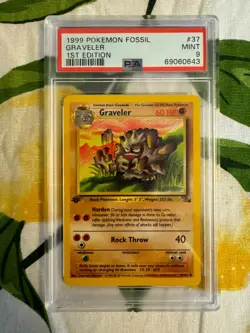 1999 Pokemon - 1st Edition Graveler Non-Holo Fossil 37/62 - PSA 9 Mint! - WOTC - Image 1