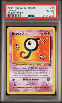 PSA 8 Unown J 2001 Promo Black Star 38 Pokemon Card - Image 1