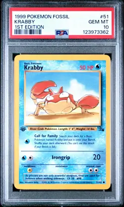 1999 POKEMON FOSSIL 1ST ED #51 KRABBY PSA 10 - Image 1