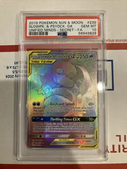 2019 POKEMON SUN & MOON UNIFIED MINDS #239 FULL ART/SLOWPOKE & PSYDUCK GX PSA 10 - Image 1