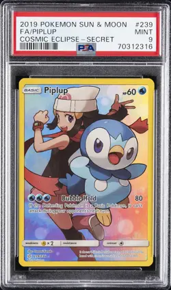 2019 POKEMON SUN & MOON COSMIC ECLIPSE SECRET #239 FULL ART/PIPLUP PSA 9 - Image 1