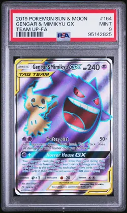 Pokemon 2019 Sun & Moon Team Up #164 Full Art Gengar Mimikyu GX PSA 9 - Image 2