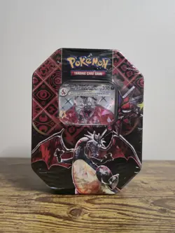 Pokemon TCG: Scarlet & Violet-Paldean Fates Tin (Shiny Charizard ex) Sealed - Image 1