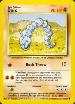 Onix 56/102 (1999-2000 UK Print) Base Set Pokemon Card NM - Image 1
