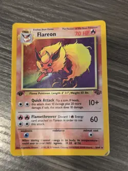 1999 Pokemon TCG - 1st Edition Flareon Holo Rare Card - Jungle Set 3/64 - HP - Image 1