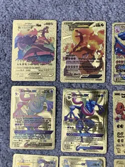 Pokemon Set of 25 Charizard,Greninja,Dragonite&More Gold Foil Fan Art Cards - Image 2