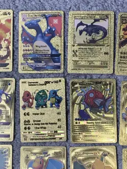 Pokemon Set of 25 Charizard,Greninja,Dragonite&More Gold Foil Fan Art Cards - Image 3
