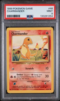 1999 POKEMON BASE SET UNLIMITED #46 CHARMANDER PSA 9 - Image 1