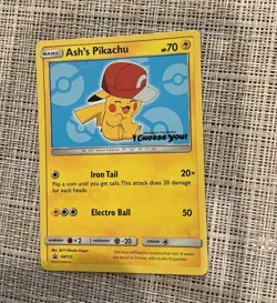Ash’s Pikachu SM113 Ultra Rare Non Holo Exclusive Promo Pokemon Card - Image 1