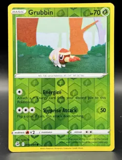 REVERSE HOLO Grubbin 018/264 NM Asako Ito Crocheted Fusion Strike Pokemon Card - Image 1