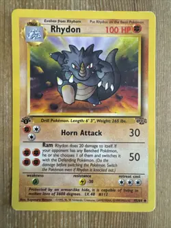 Pokemon TCG Rhydon Jungle 45/64 Regular 1st Edition Uncommon HP - Image 1