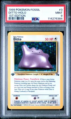 1999 POKEMON FOSSIL 1ST EDITION #3 DITTO-HOLO PSA 9 - Image 1