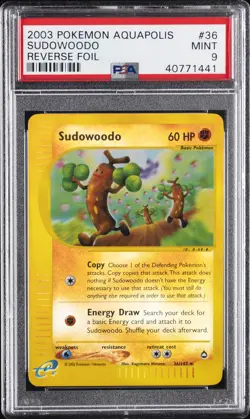 2003 POKEMON AQUAPOLIS #36 SUDOWOODO-REVERSE FOIL PSA 9 - Image 1
