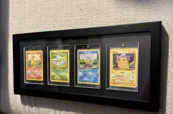 Pokemon Base Set Starter Trio + Pikachu Framed Set Display! Ready To Hang! - Image 2
