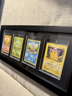 Pokemon Base Set Starter Trio + Pikachu Framed Set Display! Ready To Hang! - Image 3
