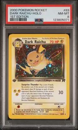 2000 POKEMON ROCKET 1ST ED #83 DARK RAICHU-HOLO PSA 8 - Image 1