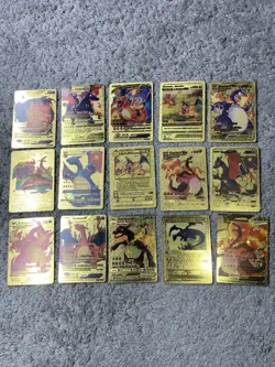 Set of 15 Charizard V, VMax, GX &More Gold Foil Fan Art Cards - Image 1
