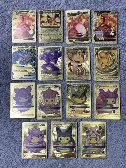 Set of 15 Charizard,Pikachu,Cosplay Set&More Gold Foil Fan Art Cards - Image 1
