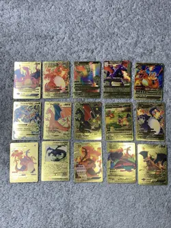 Set of 15 Charizard V, VMax, GX &More Gold Foil Fan Art Cards - Image 1