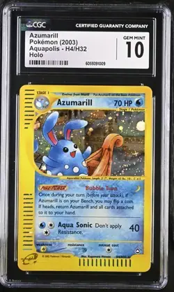 CGC 10 MINT Azumarill 2003 Aquapolis H4/H32 Holo Pokemon Card psa - Image 1