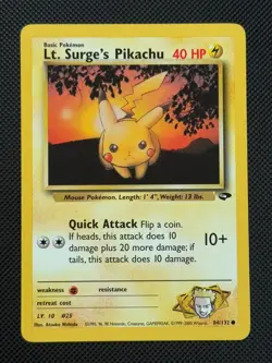 Lt. Surge's Pikachu 84/132 REGULAR Pokemon Card WOTC Gym Challenge Common - Image 1