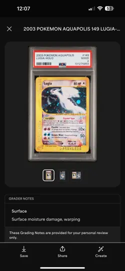 Aquapolis Lugia Holo Crystal Pokemon Card 149/147 Secret Rare - Image 5