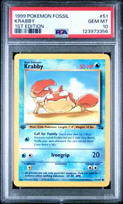 1999 POKEMON FOSSIL 1ST ED #51 KRABBY PSA 10 - Image 1
