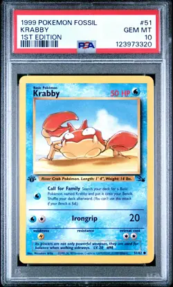 1999 POKEMON FOSSIL 1ST ED #51 KRABBY PSA 10 - Image 1