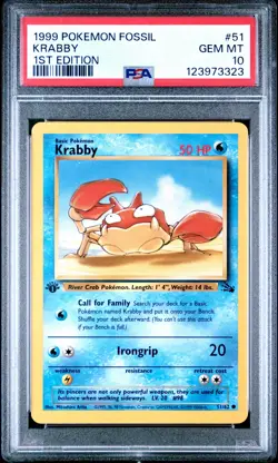 1999 POKEMON FOSSIL 1ST ED #51 KRABBY PSA 10 - Image 1