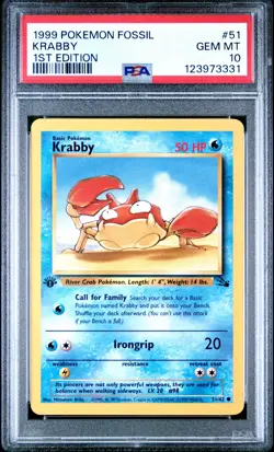 1999 POKEMON FOSSIL 1ST ED #51 KRABBY PSA 10 - Image 1