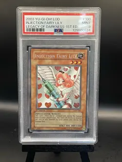 YUGIOH 2003 INJECTION FAIRY LILY FIRST EDITION SECRET RARE #LOD-100 PSA 9 MINT - Image 1