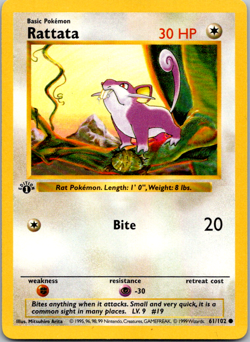 Rattata - 61/102 - 1st Edition Shadowless Base Set - Pokemon Card - NM (C) - Image 1