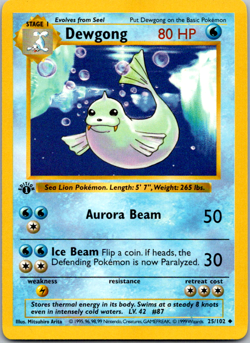 1st Edition Shadowless Dewgong 25/102 Base Set Pokemon Card Rare NM - Image 1