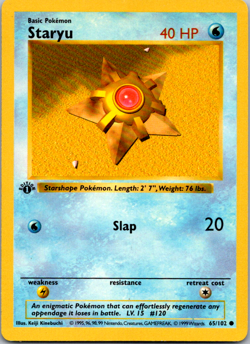 Pokemon Card - Staryu Base Set (Shadowless) 1st Edition 65/102 Common NM - Image 1