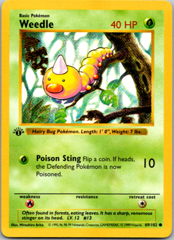 Pokemon Card - Weedle Base Set (Shadowless) 1st Edition 69/102 Common NM - Image 1