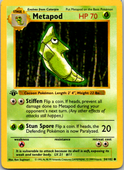 Pokemon Card - Metapod Base Set (Shadowless) 1st Edition 54/102 Common NM - Image 1