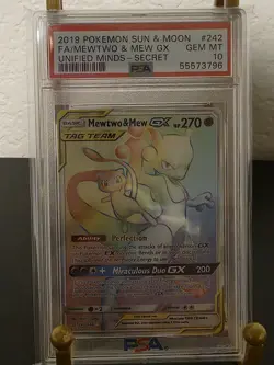 PSA 10 GEM MINT Pokemon Sun Moon Mewtwo & Mew GX Secret Card #242 Unified Minds - Image 1