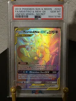 PSA 10 GEM MINT Pokemon Sun Moon Mewtwo & Mew GX Secret Card #242 Unified Minds - Image 2