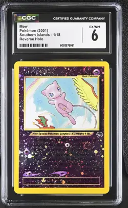 CGC 6 Mew 2001 Southern Islands 1/18 Reverse Holo SWIRL Pokemon Card - Image 1