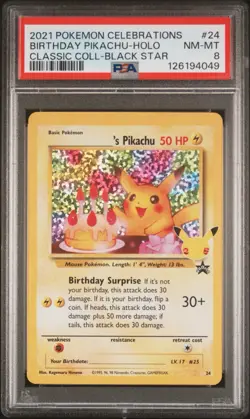 Birthday Pikachu #24 PSA 8 Holo Celebrations Black Star Promo Pokemon Card ???? - Image 1