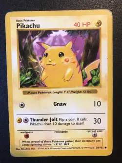 2 Red Cheek Pikachu 58/102 Base set Shadowless Pokemon cards - Image 2