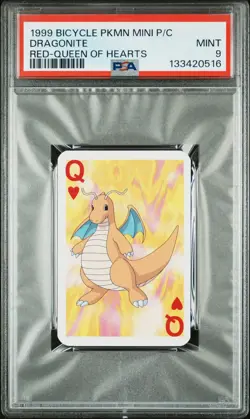 1999 BICYCLE POKEMON MINI PLAYING CARDS RED DECK QUEEN OF HEARTS DRAGONITE PSA 9 - Image 1