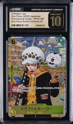 2025 ONE PIECE SCHOOL VOLUME 10 CARDS #OP12-106 TRAFALGAR LAW CGC 10 PRISTINE - Image 1