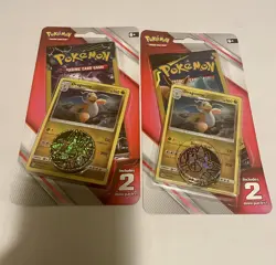 (2) 2019 SEALED POKEMON LOST THUNDER BLISTER 2 Card Mini Booster Pack Coin. - Image 1