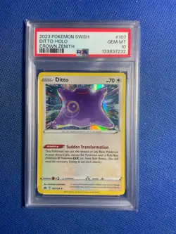 Pokemon TCG Ditto 107/159 SWSH Crown Zenith Holo Rare Card Psa 10 - Image 1